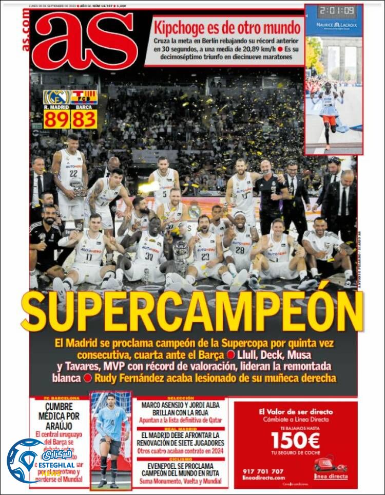 روزنامه ورزشی آ اس دوشنبه 4 مهر 1401