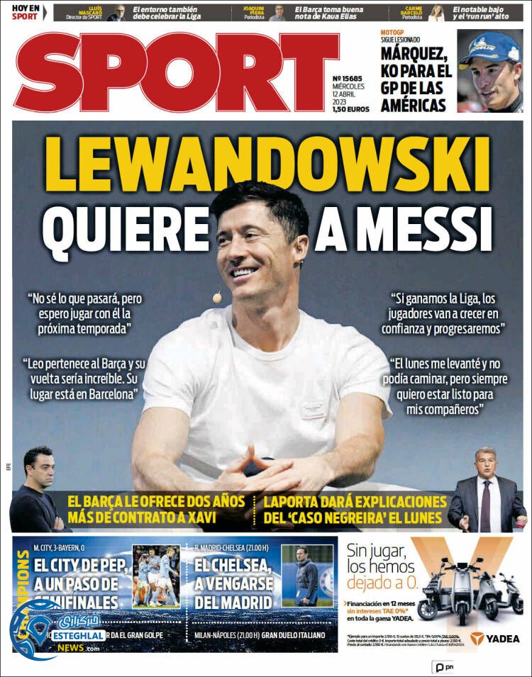 روزنامه ورزشی  اسپورت چهارشنبه 23 فروردین 1402 