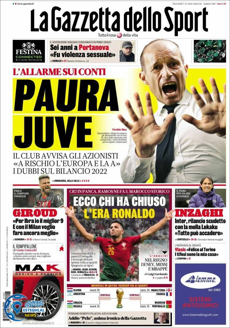 روزنامه ورزشی گاتزتا دلو اسپورت چهارشنبه 16 آذر 1401