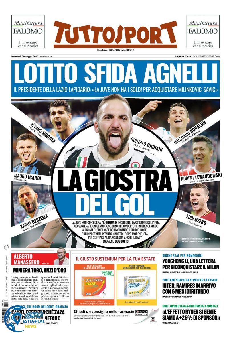 روزنامه توتو اسپورت چهارشنبه 9 خرداد 1397