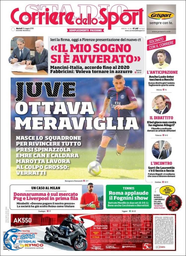 روزنامه ورزشی کوریره دلو اسپورت سه شنبه 25 اردیبهشت 1397