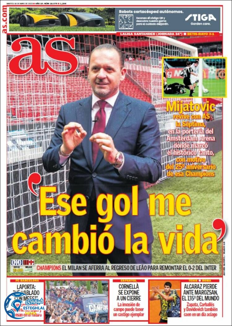 روزنامه ورزشی آ اس سه شنبه 26 اردیبهشت 1402 