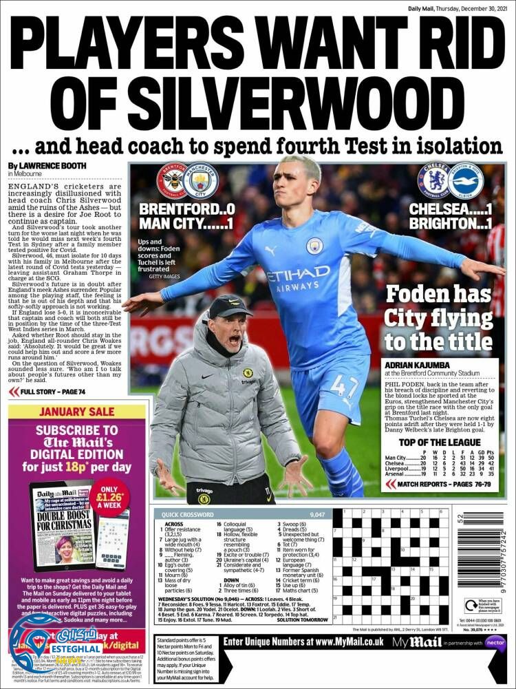 روزنامه ورزشی مایل اسپورت پنجشنبه 9 دی 1400