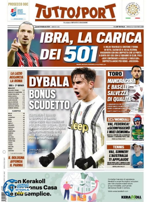 روزنامه ورزشی توتو اسپورت دوشنبه 20 بهمن 1399