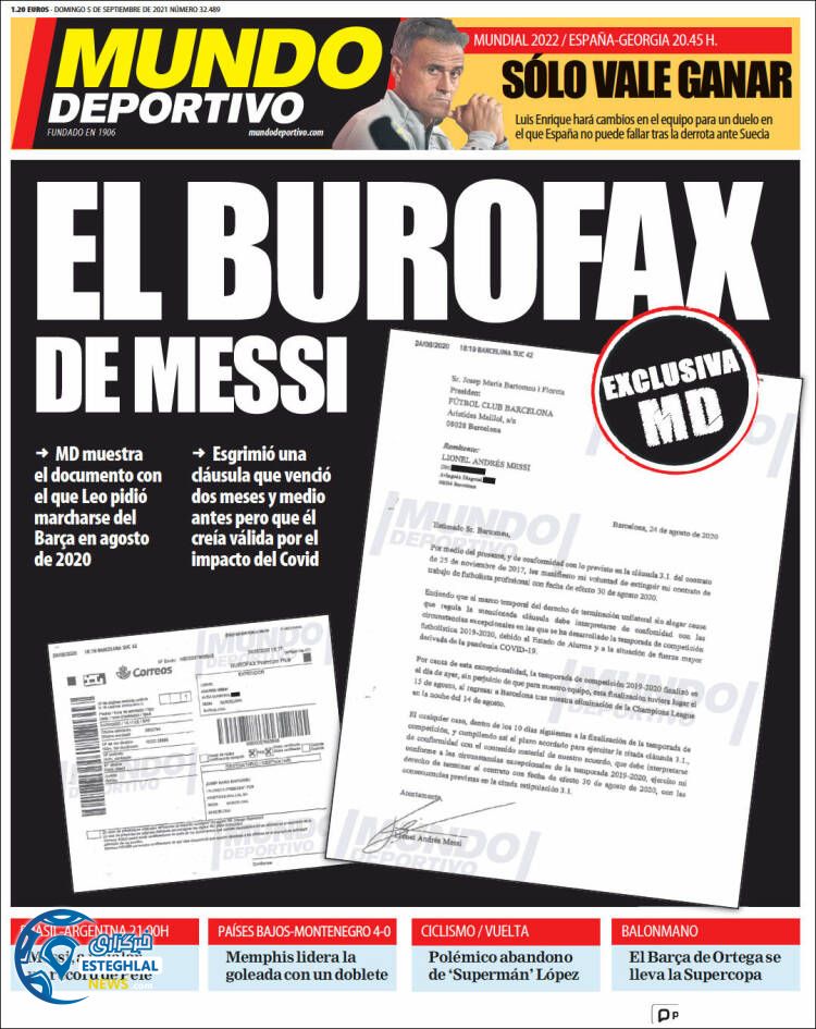 روزنامه ورزشی موندو دپورتیوو یکشنبه 14 شهریور 1400