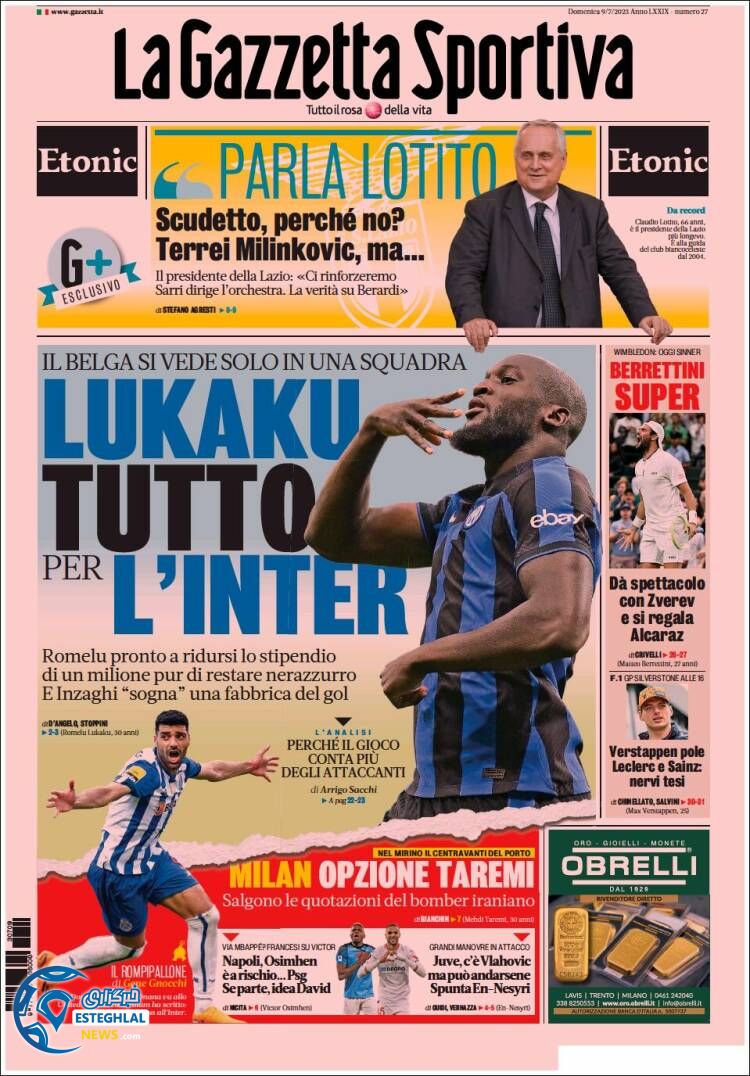 روزنامه ورزشی گاتزتا دلو اسپورت یکشنبه 18 تیر 1402 