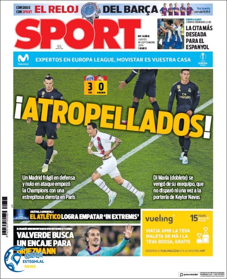 روزنامه ورزشی اسپورت پنجشنبه 28 شهریور 1398