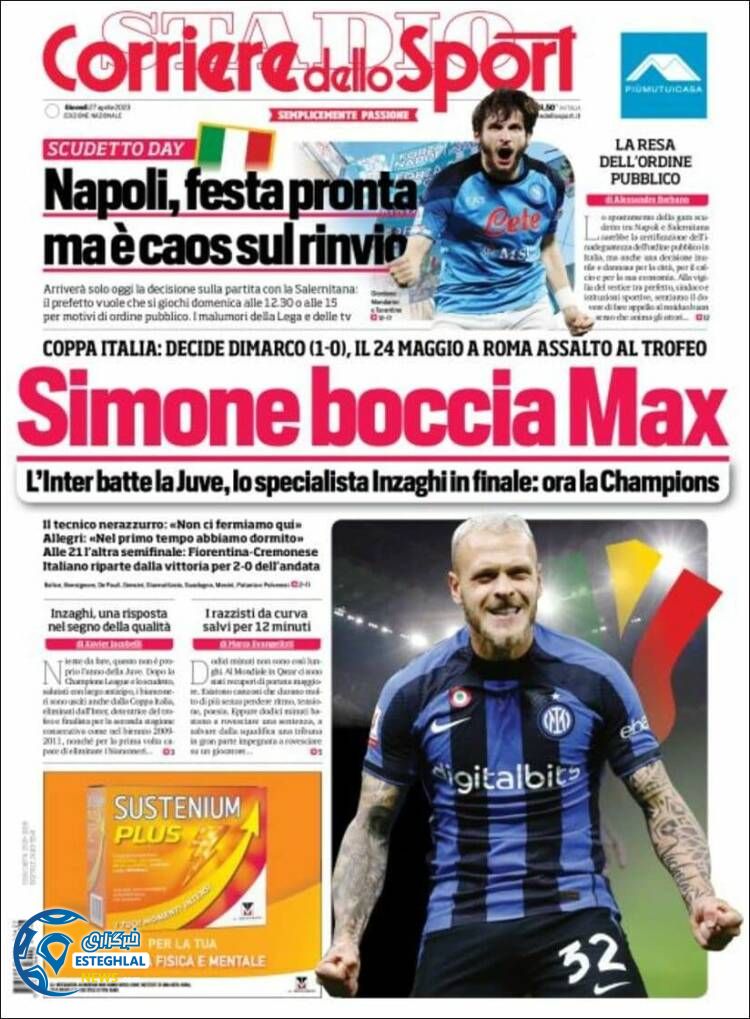 روزنامه ورزشی کوریره دلو اسپورت پنجشنبه 7 اردیبهشت 1402 