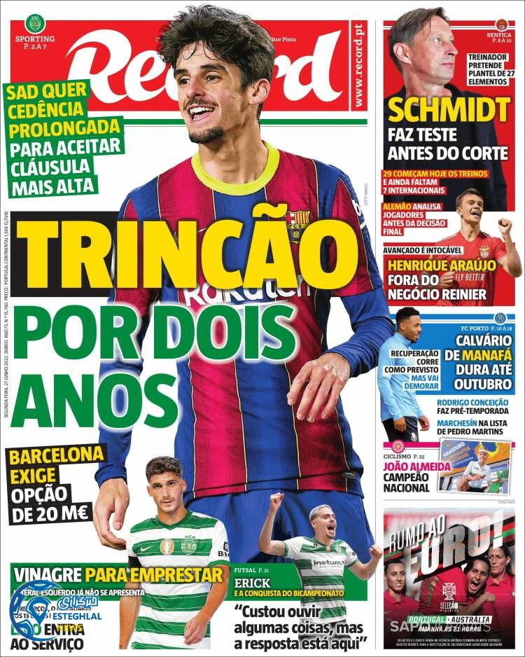 روزنامه ورزشی رکورد دوشنبه 6 تیر 1401