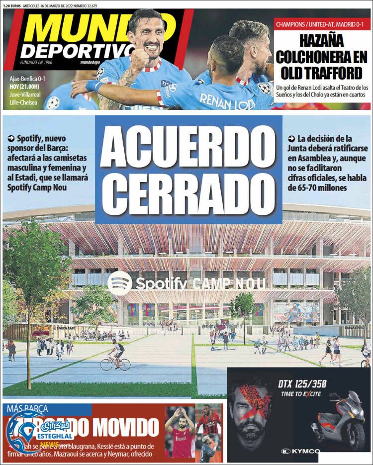 روزنامه ورزشی موندو دپورتیوو چهارشنبه 25 اسفند 1400