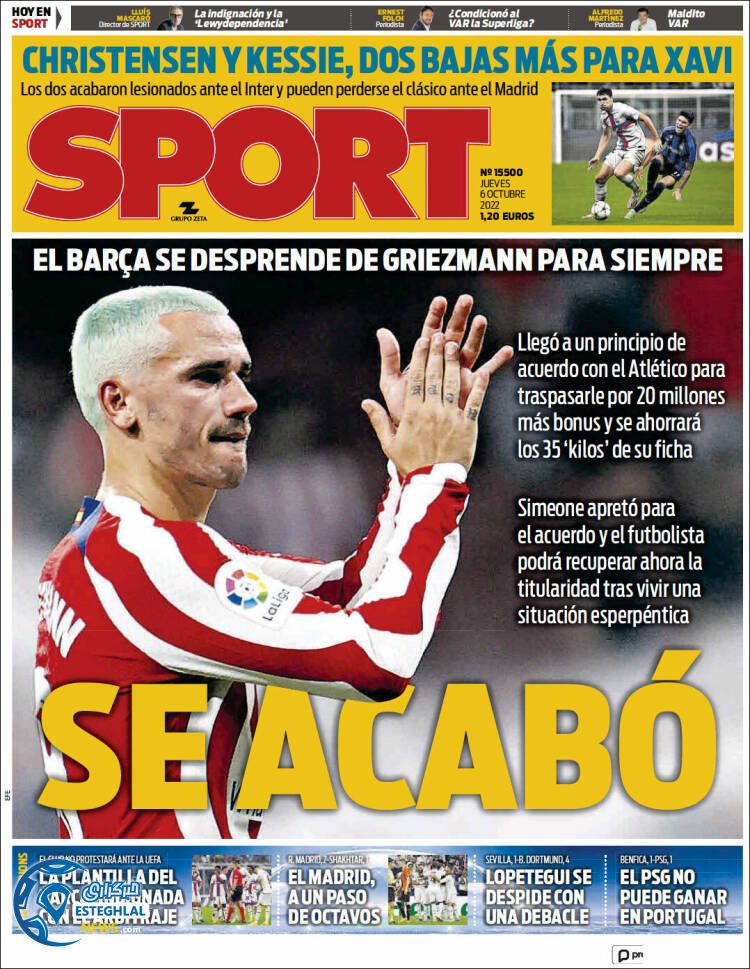 روزنامه ورزشی اسپورت پنجشنبه 14 مهر 1401