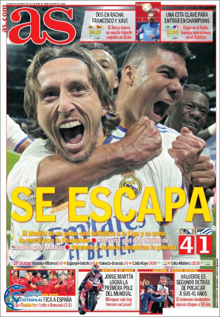 روزنامه ورزشی آ اس دوشنبه 16 اسفند 1400