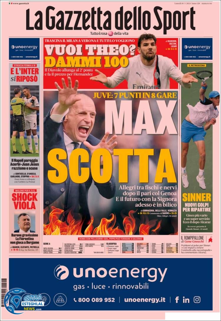 روزنامه ورزشی گاتزتا دلو اسپورت دوشنبه 28 اسفند 1402 