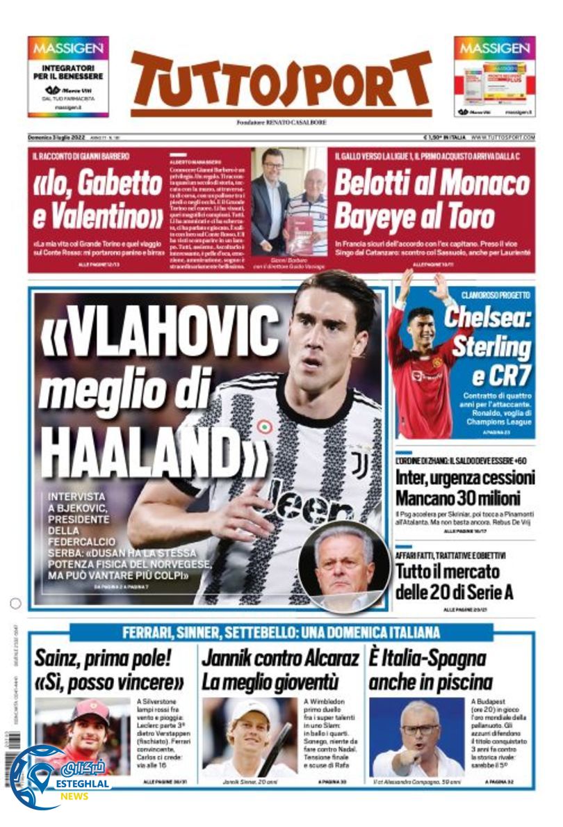 روزنامه ورزشی توتو اسپورت یکشنبه 12 تیر 1401