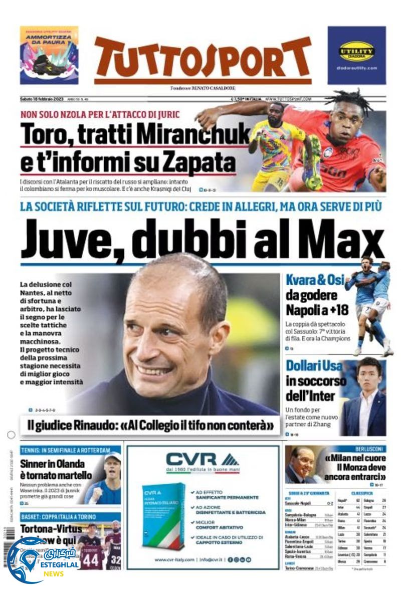 روزنامه ورزشی توتو اسپورت شنبه 29 بهمن 1401 