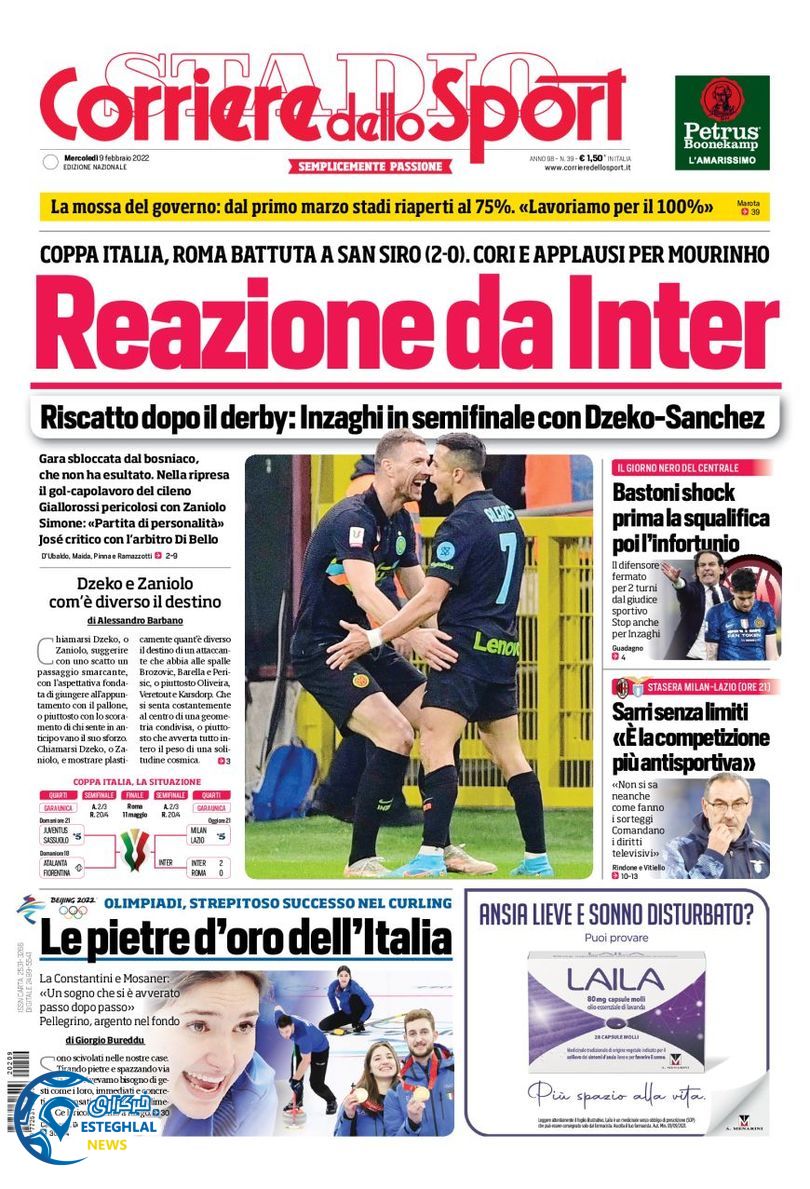 روزنامه ورزشی کوریره دلو اسپورت چهارشنبه 20 بهمن 1400