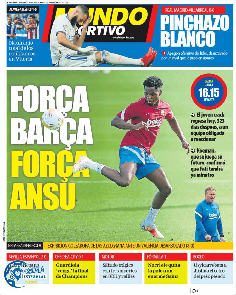 روزنامه ورزشی موندو دپورتیوو یکشنبه 4 مهر 1400