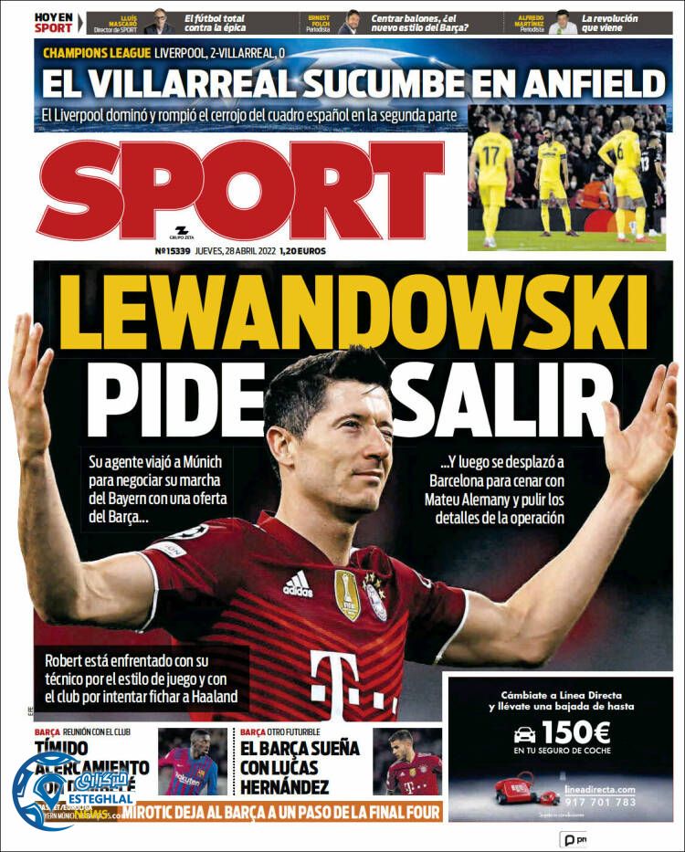 روزنامه ورزشی اسپورت پنجشنبه 8 اردیبهشت 1401