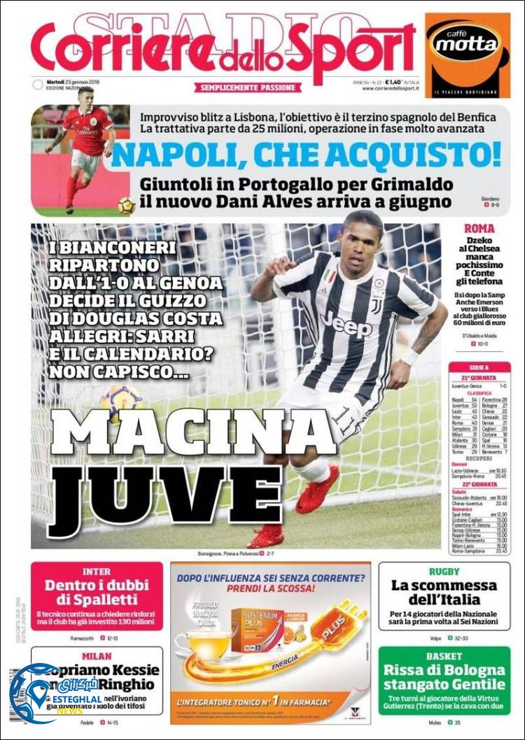 روزنامه ورزشی کوریره دلو اسپورت سه شنبه 3 بهمن 1396