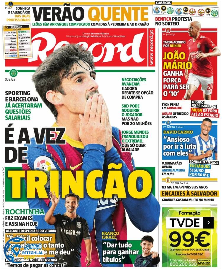 روزنامه ورزشی رکورد چهارشنبه 15 تیر 1401