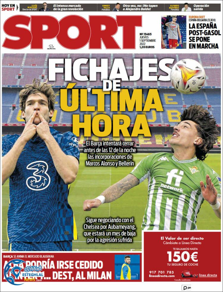 روزنامه ورزشی اسپورت پنجشنبه 10 شهریور 1401