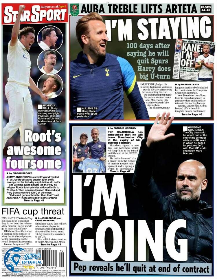 روزنامه ورزشی استار اسپورت پنجشنبه 4 شهریور 1400