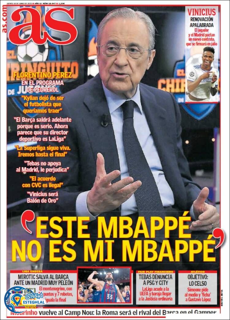 روزنامه ورزشی آ اس پنجشنبه 26 خرداد 1401