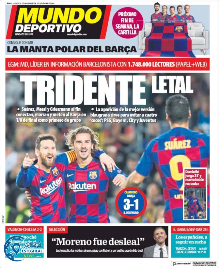 روزنامه ورزشی موندو دپورتیوو پنجشنبه 7 آذر 1398