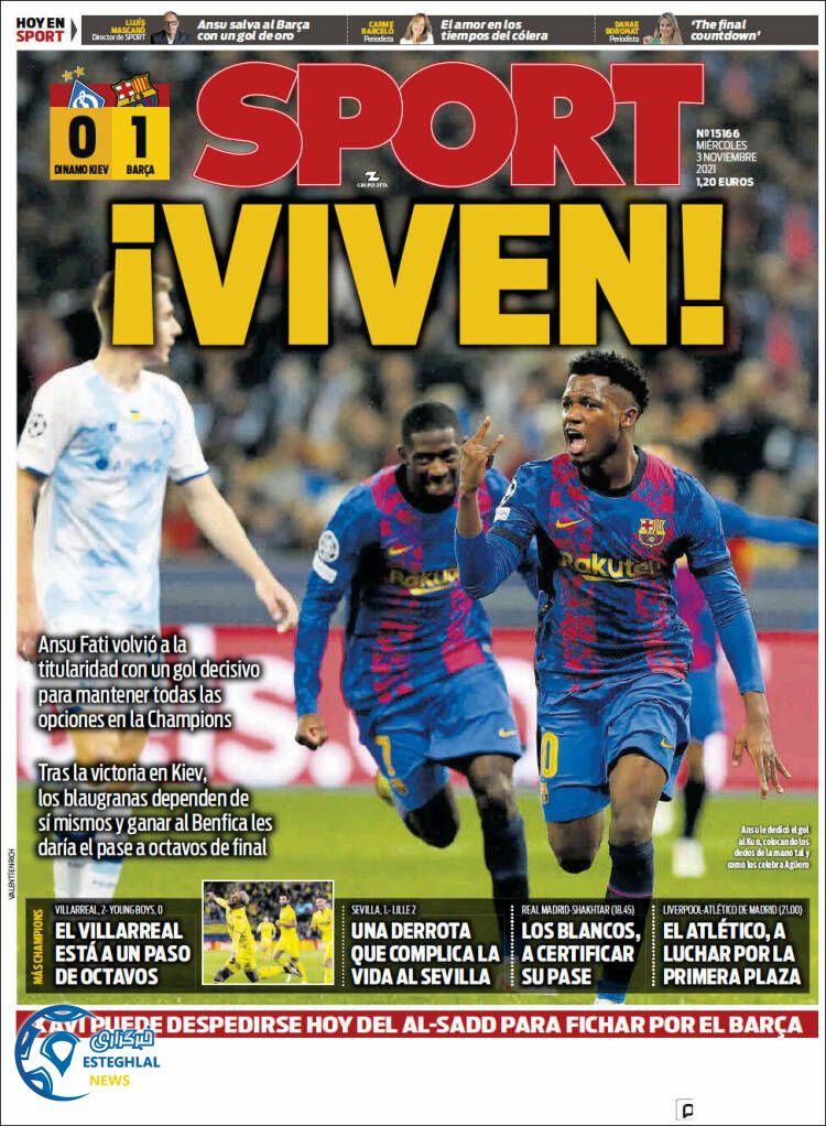 روزنامه ورزشی اسپورت چهارشنبه 12 آبان 1400