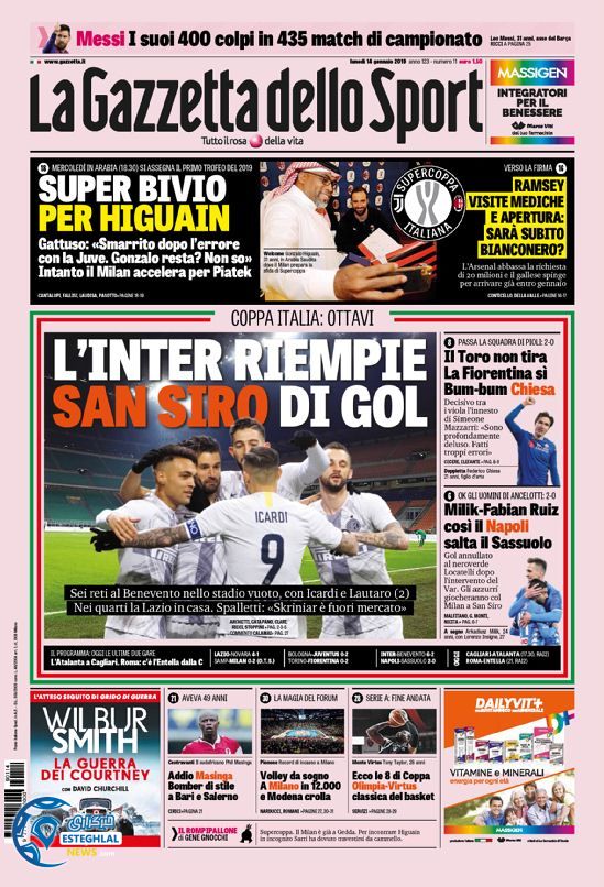 روزنامه ورزشی گاتزتا دلو اسپورت دوشنبه 24 دی 1397