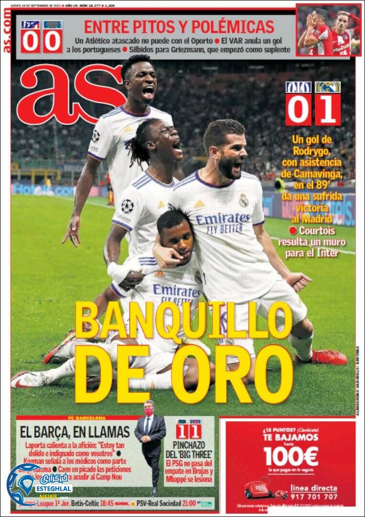 روزنامه ورزشی آ اس پنجشنبه 25 شهریور 1400