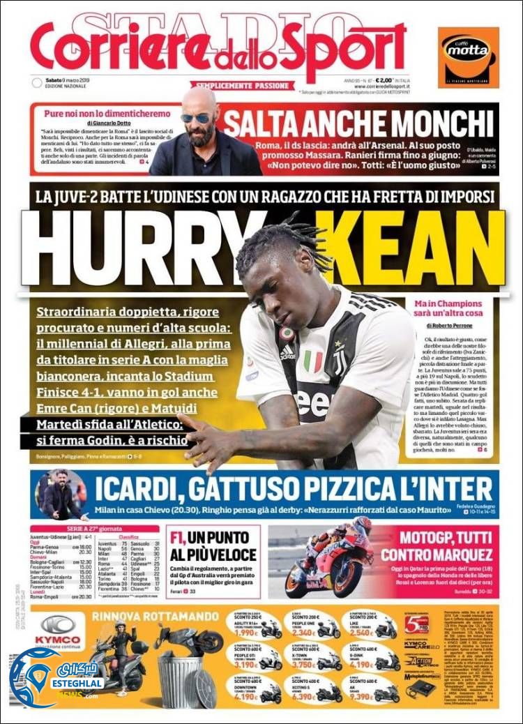 روزنامه ورزشی کوریره دلو اسپورت شنبه 18 اسفند 1397