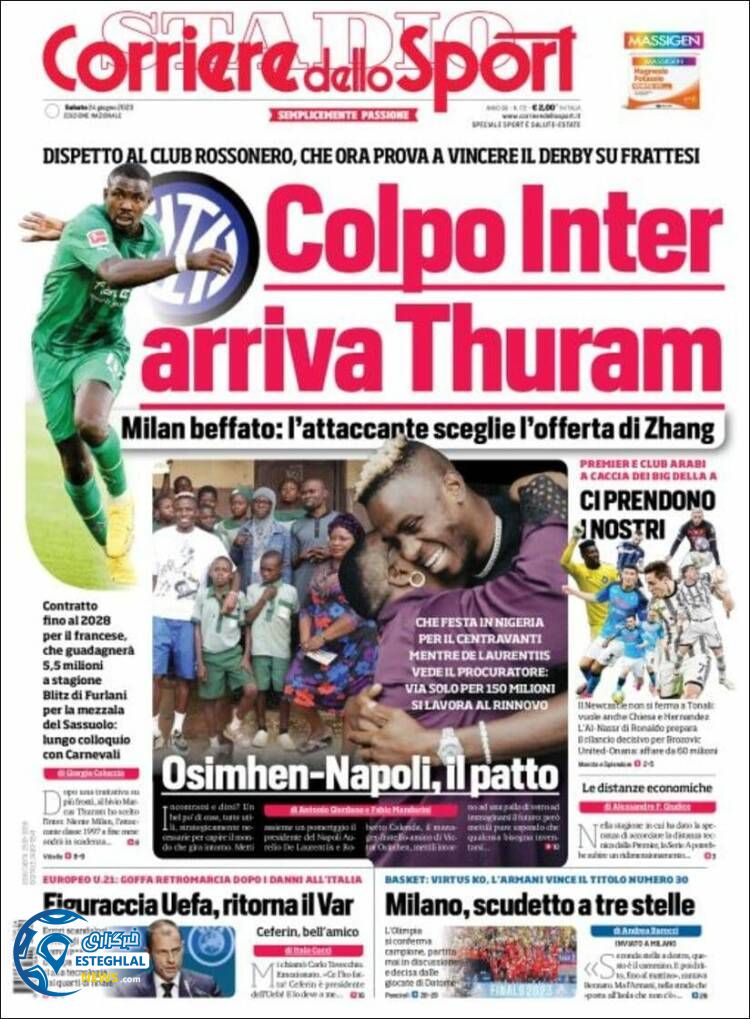 روزنامه ورزشی کوریره دلو اسپورت شنبه 3 تیر 1402 