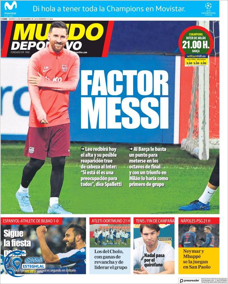 روزنامه ورزشی موندو دپورتیوو سه شنبه 15 آبان 1397