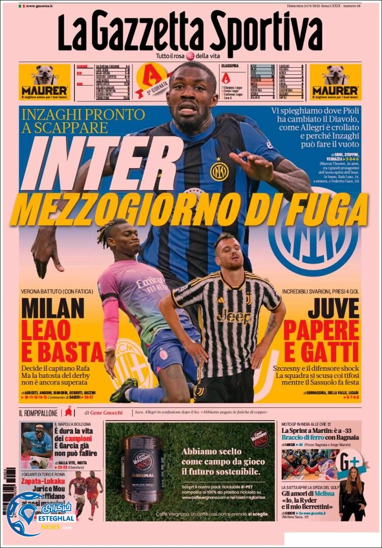 روزنامه ورزشی گاتزتا دلو اسپورت یکشنبه 2 مهر 1402 