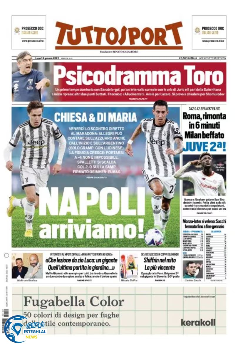 روزنامه ورزشی توتو اسپورت دوشنبه 19 دی 1401 