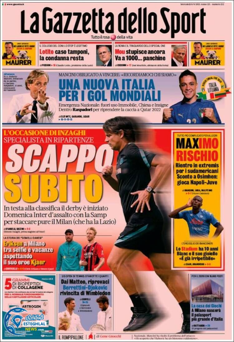 روزنامه ورزشی گاتزتا دلو اسپورت چهارشنبه 17 شهریور 1400