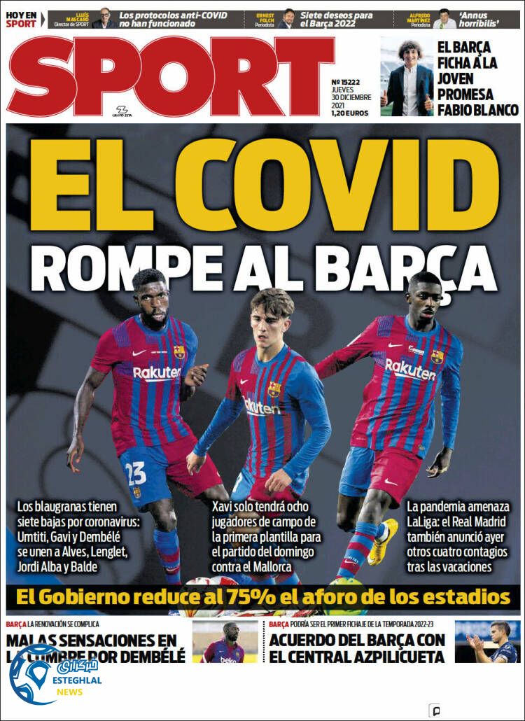 روزنامه ورزشی اسپورت پنجشنبه 9 دی 1400