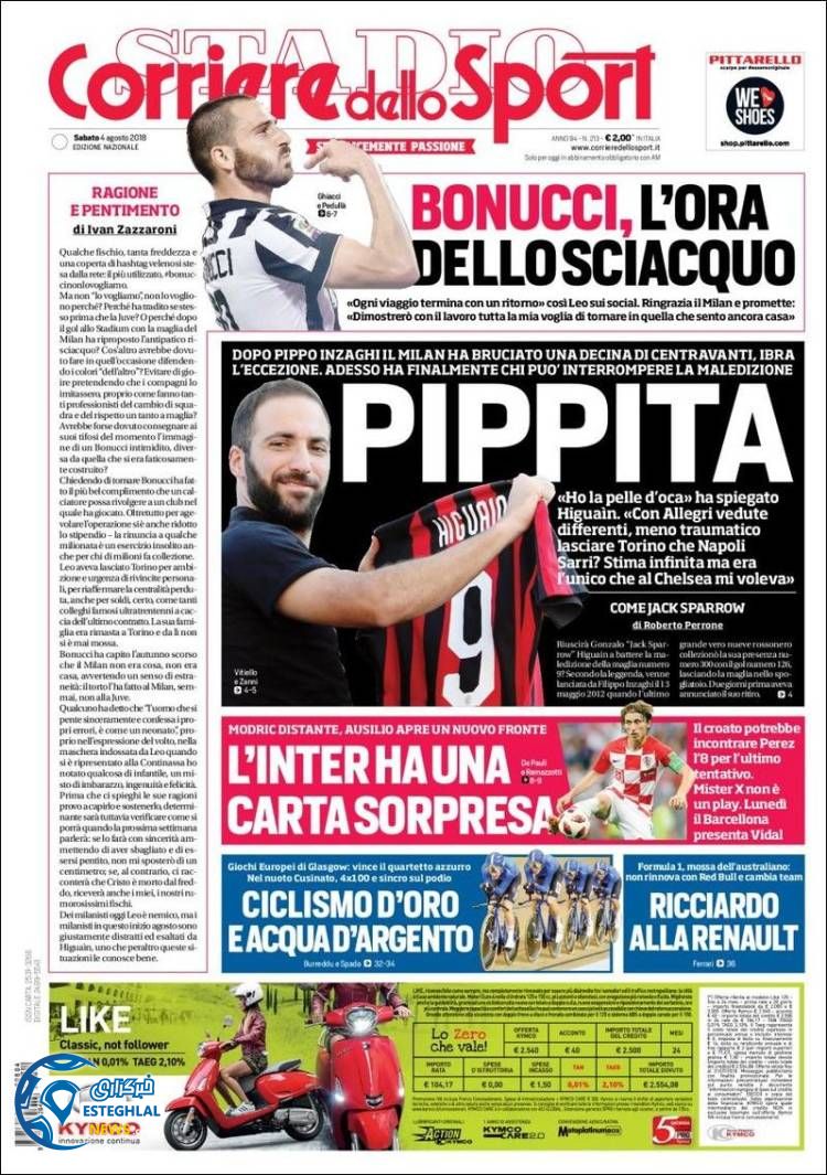 روزنامه ورزشی کوریره دلو اسپورت شنبه 13 مرداد 1397