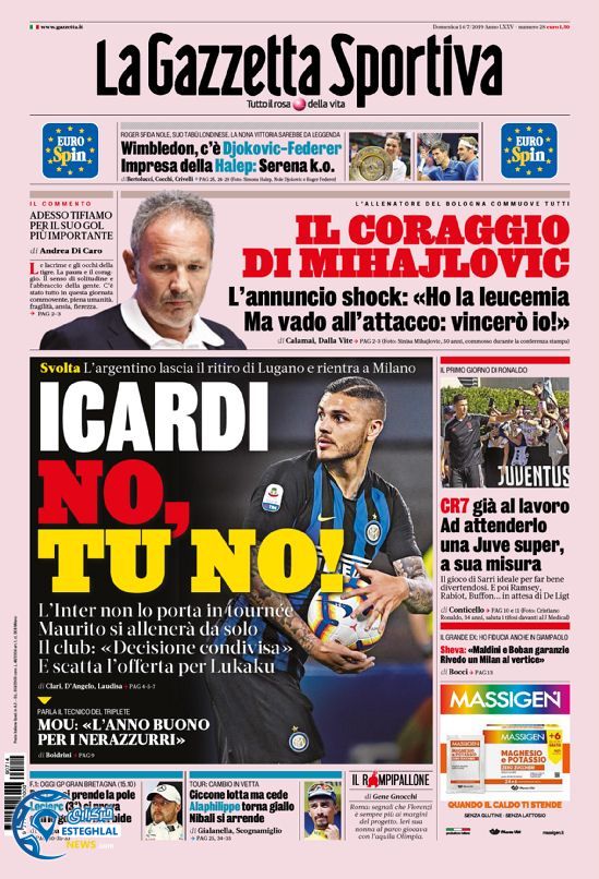 روزنامه ورزشی گاتزتا دلو اسپورت یکشنبه 23 تیر 1398