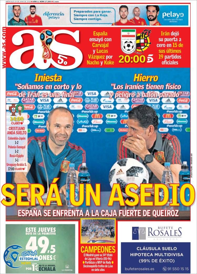 روزنامه ورزشی آ اس چهارشنبه 30 خرداد 1397