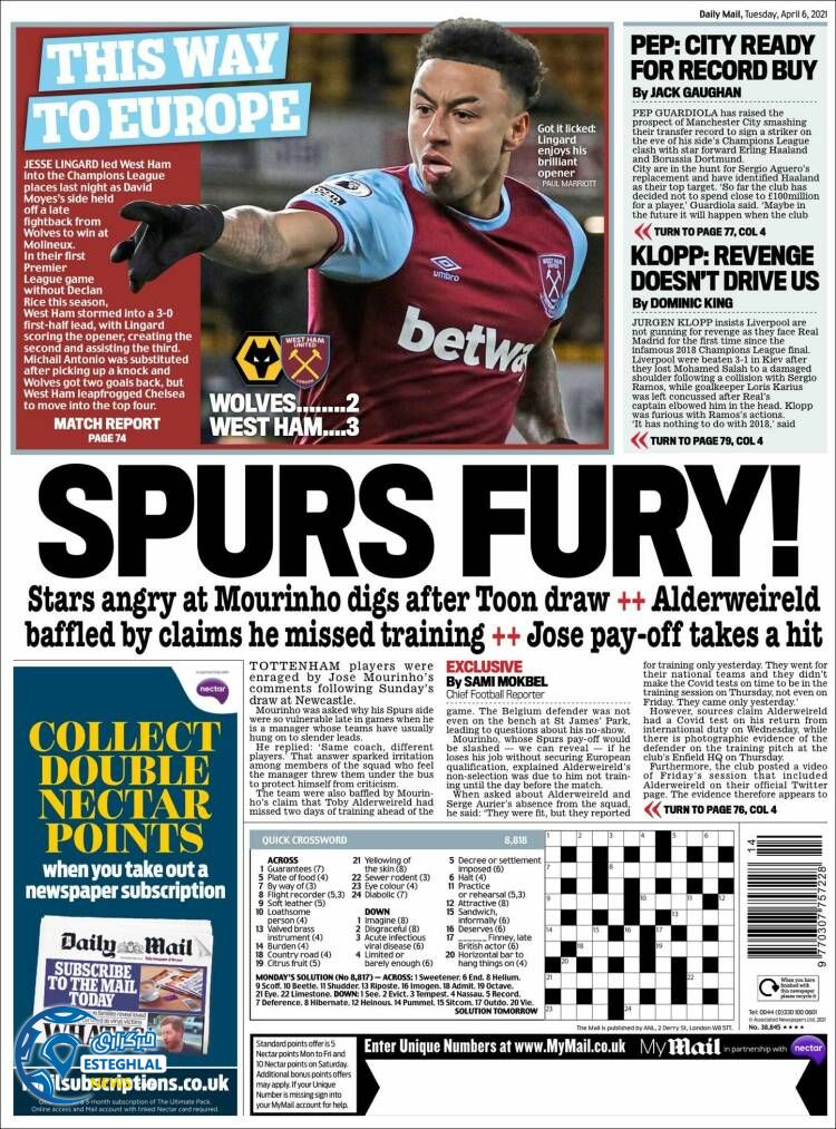 روزنامه ورزشی مایل اسپورت سه شنبه 17 فروردین 1400