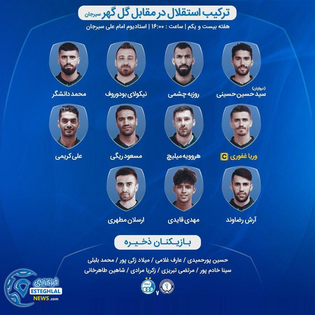 ترکیب استقلال مقابل گل گهر سیرجان