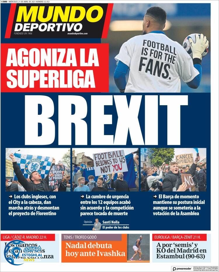 روزنامه ورزشی موندو دپورتیوو چهارشنبه 1 اردیبهشت 1400