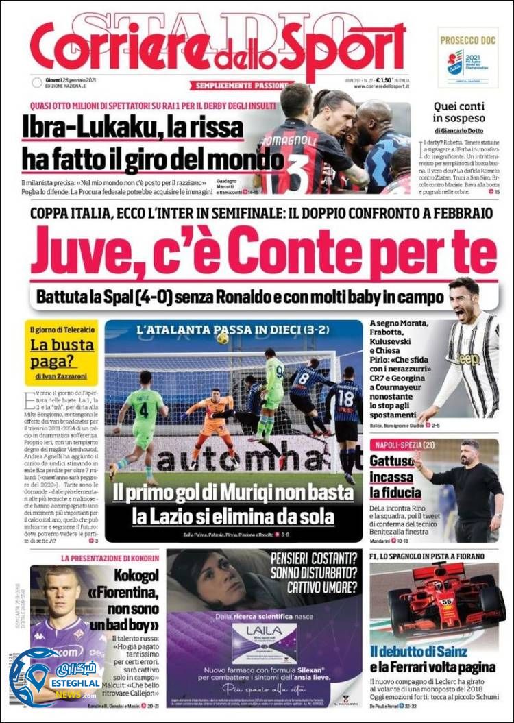 روزنامه ورزشی کوریره دلو اسپورت پنجشنبه 9 بهمن 1399