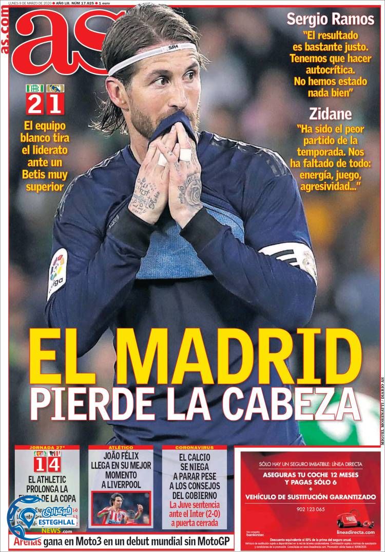 روزنامه ورزشی آاس دوشنبه 19 اسفند 1398