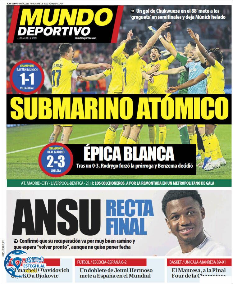 روزنامه ورزشی موندو دپورتیوو چهارشنبه 24 فروردین 1401