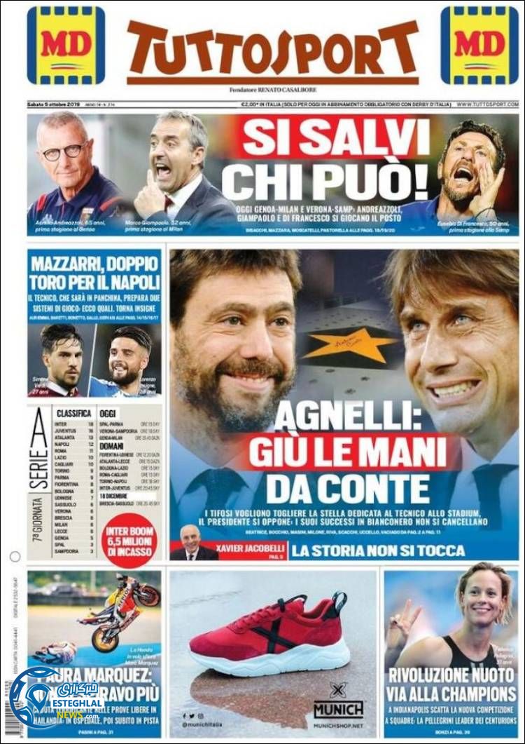 روزنامه ورزشی توتو اسپورت شنبه 13 مهر 1398