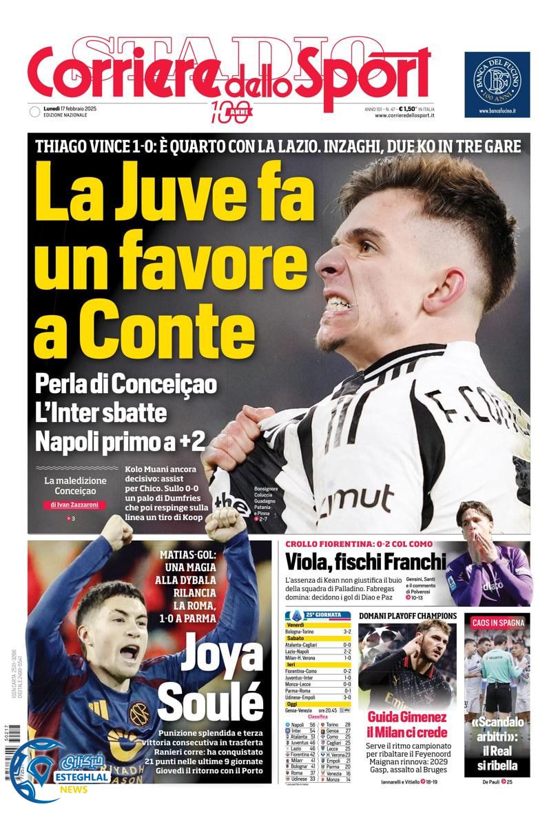 روزنامه  ورزشی کوریره دلو اسپورت دوشنبه 29 بهمن 1403 