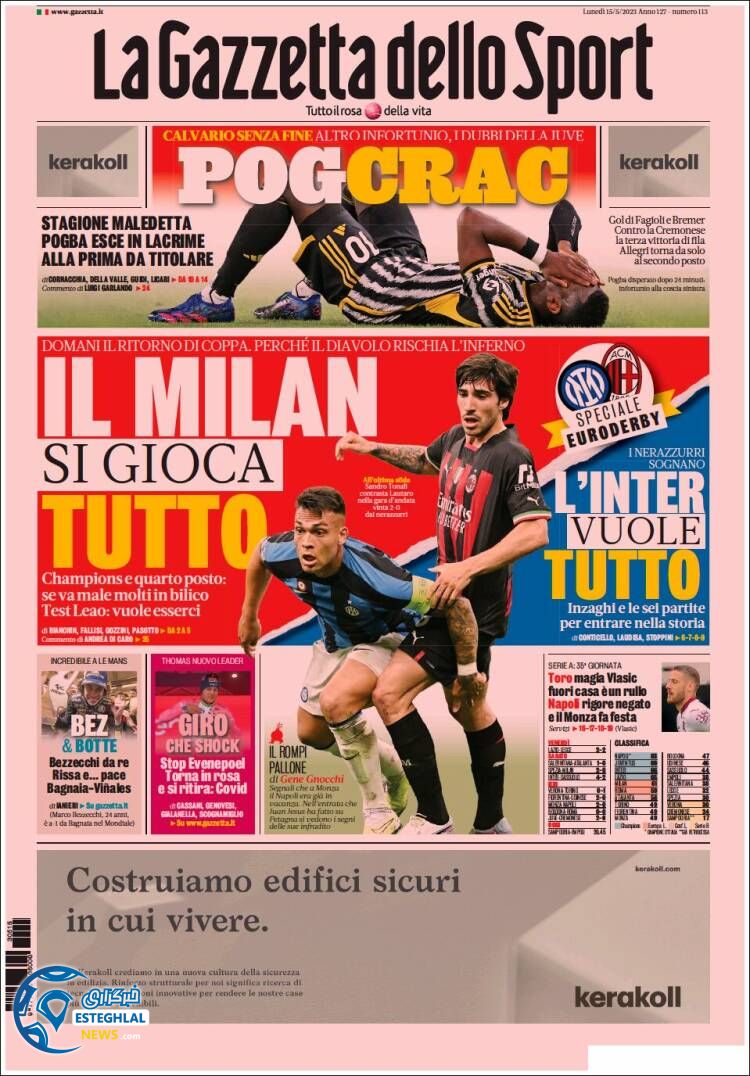 روزنامه ورزشی گاتزتا دلو اسپورت دوشنبه 25 اردیبهشت 1402 